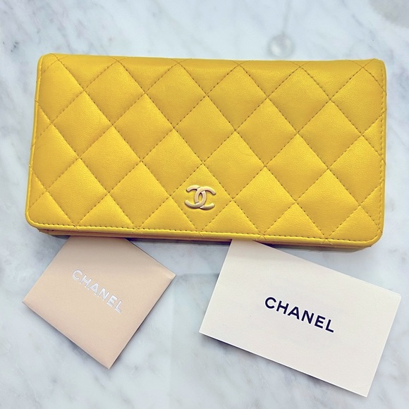 Chanel long Wallet Quilted Lambskin Yellow